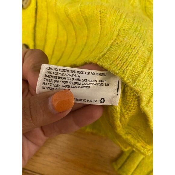 NWOT Wild Fable Women's Ribbed Button-Down Cropped Sweater Size SM green Yellow - Picture 5 of 8